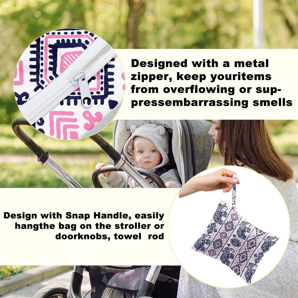 Elephant Gifts for Women, 2Pcs Elephant Print Wet Bags, Wet Dry Bag Reusable for Swimsuit, Travel, Diapers, Pool, Beach, Dirty Yoga Gym Clothes, Toiletries, Makeup Bag, Waterproof Birthday Gifts