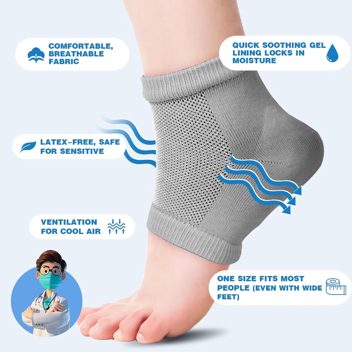 Moisturizing Toeless Socks for Cracked Heels - Heel Repair, Hydrate Dry Feet