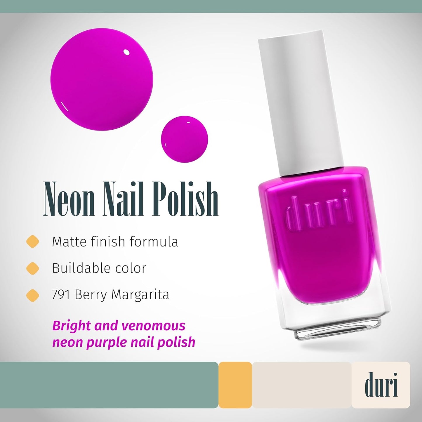duri 791 Berry Margarita - Neon Purple Nail Polish, Semi Matte, Fast Drying, 0.45 Fl Oz