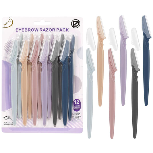 D 12 PCS Eyebrow Razor,Dermaplane Razor,Face Razors for Women,Dermaplaning Tool for Face,3 Colors Facial Hair Shavers with Precision Cover,Facial Hair Remover for Women,Eyebrow Trimmers for Men(Gray)