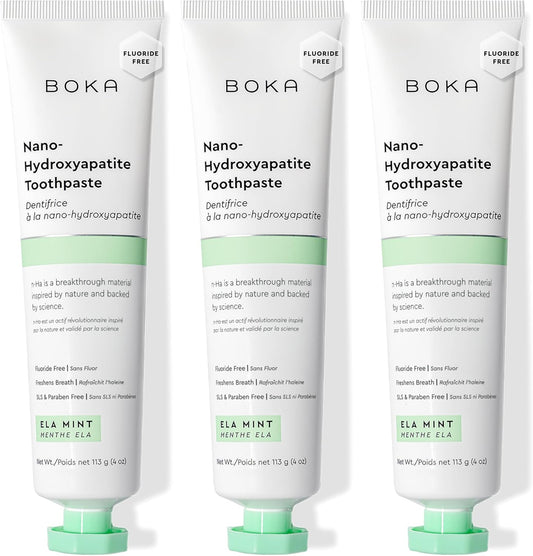 Boka Fluoride Free Toothpaste, Nano Hydroxyapatite Toothpaste, Appropriate for Sensitive Teeth - for Adult, Kids Oral Care - Ela Mint Flavor, 4 Fl Oz 3Pk US Manufactured
