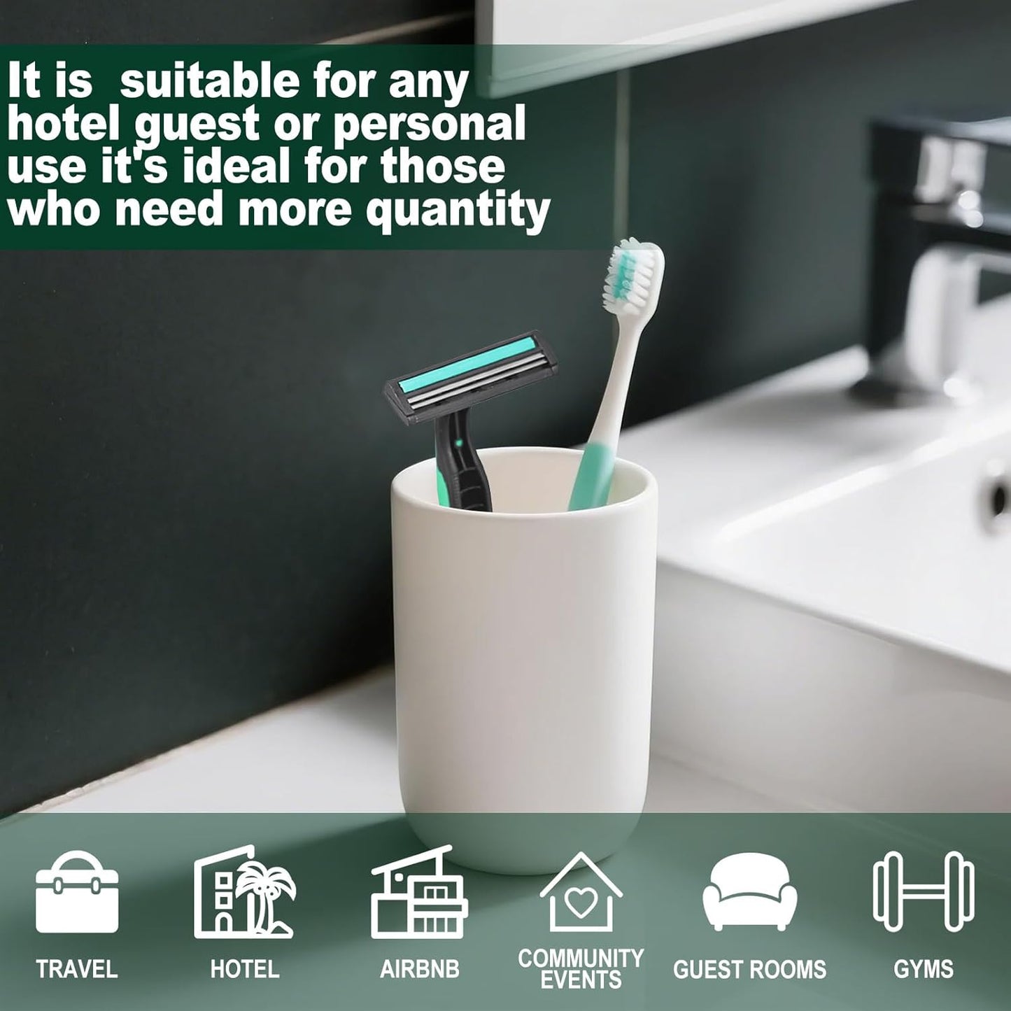 Disposable Twin Blade Razors in Bulk, Individually Wrapped - Clear Safety Cap, For Homeless, Hotel, Airbnb, Travel (pack of 400,green)