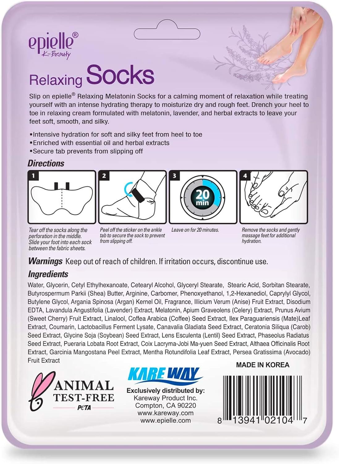 Epielle Relaxing Foot Masks 6 Pairs, Deep Moisturizing Socks for Dry Feet & Cracked Heels, Relax and Restore with Melatonin & Lavender Extract, Foot Spa & Self Care Gifts for Women, Korean Skin Care