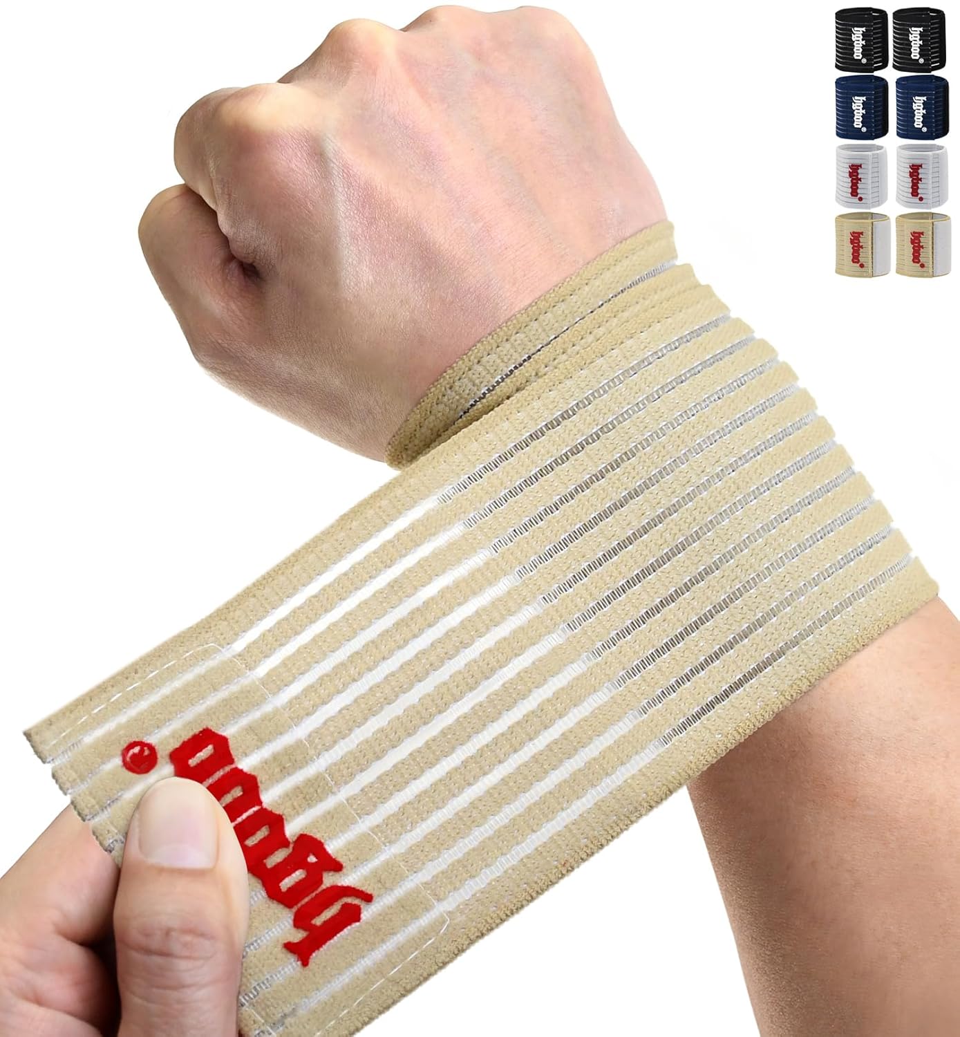 Compression Wrist Bands (2 PCS), High-Elastic Straps Wrist Wraps Wrist Brace for Sports Weightlifting Tennis Basketball Tendonitis Carpal Tunnel Arthritis - Breathable Fabric (Beige)
