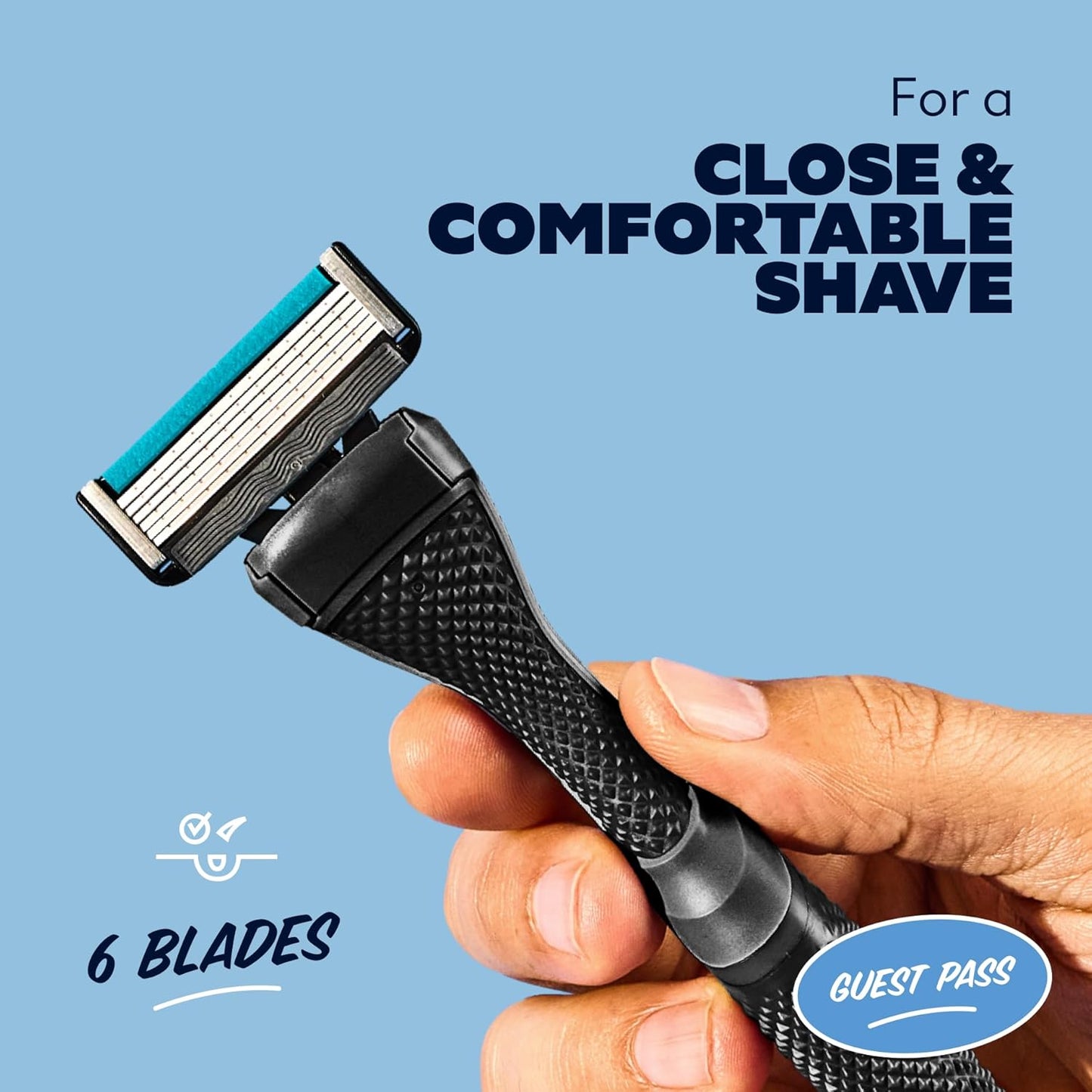 Dollar Shave Club | The Guest Pass Shave Set | 2 Extra Close Refill Cartridges, 1 Handle (Black), 1 Razor Cover