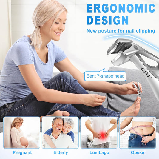 Toenail Clippers for Thick Toenails for Seniors, Angled Head Large Toe Nail Clippers for Thick Nails for Men, Heavy Duty Slanted Nail Clippers with Wide Jaw, Sliver