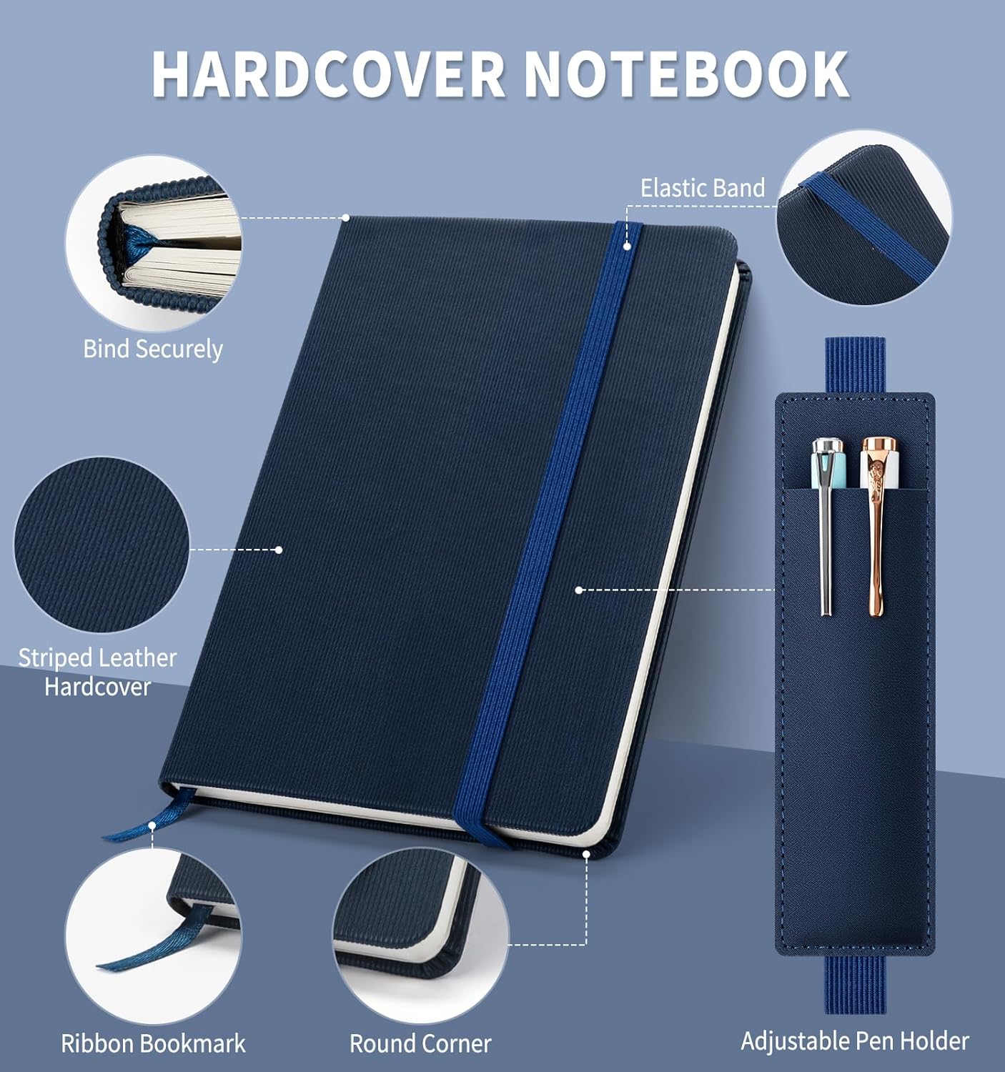 Lined Journal Notebook for Work, A5 Leather Notebook with Pen Sleeve, 100GSM/160 Pages Thick Paper, Daily Journals for Writing, School, Note Taking, Business, Travel, College Ruled