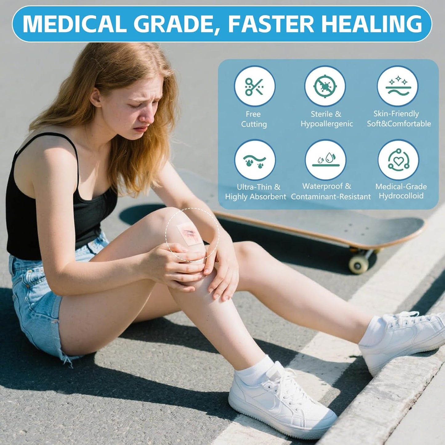 Hydrocolloid Bandages for Wound Care, Extra Large Medical-Grade Hydrocolloid Roll with Self-Adhesive, Ultra Absorbent, Flexible & Waterproof, DIY Size & Shape First Aid Kit Essential (2in*12ft)