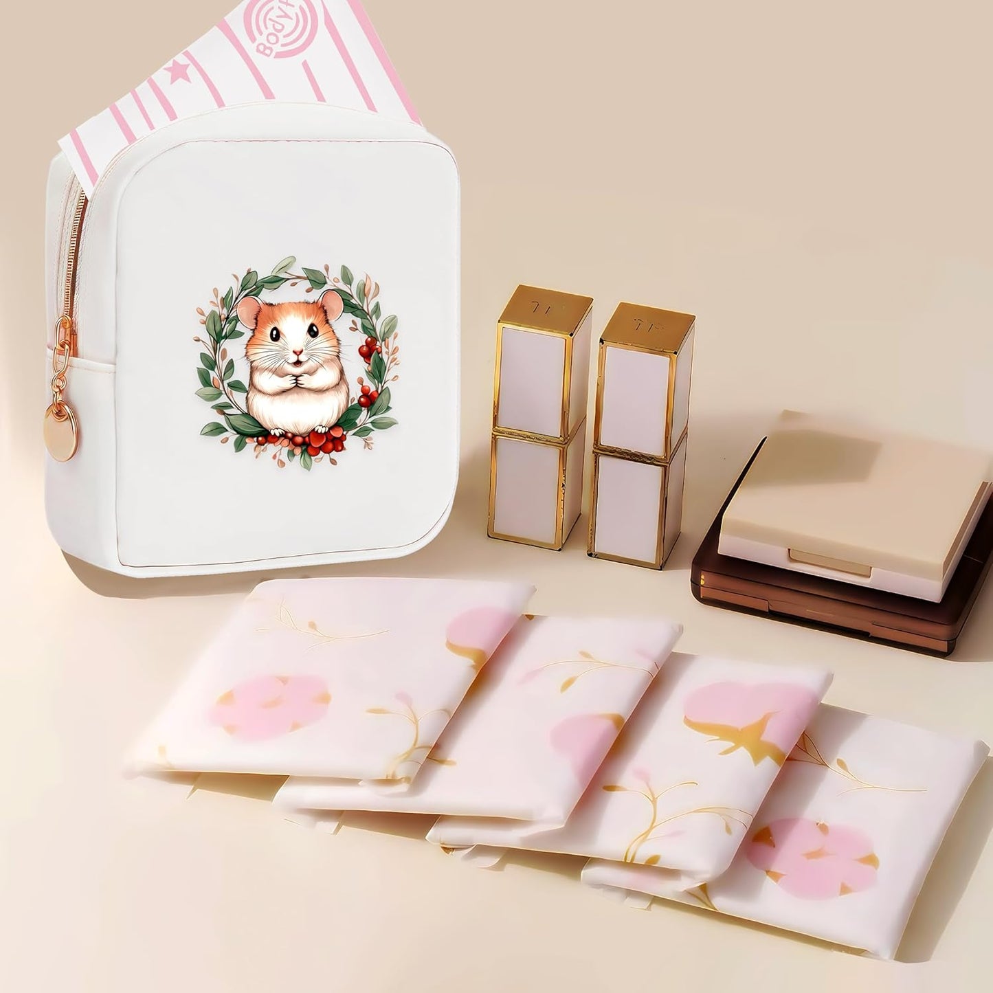 Hamster Mini Makeup Bag, Hamster Gift For Women Girls, Cute Portable Zipper Pouch Cosmetic Bag For Teen Girls Kids, Small Storage Bag For Sanitary Pad, Period napkin bag!