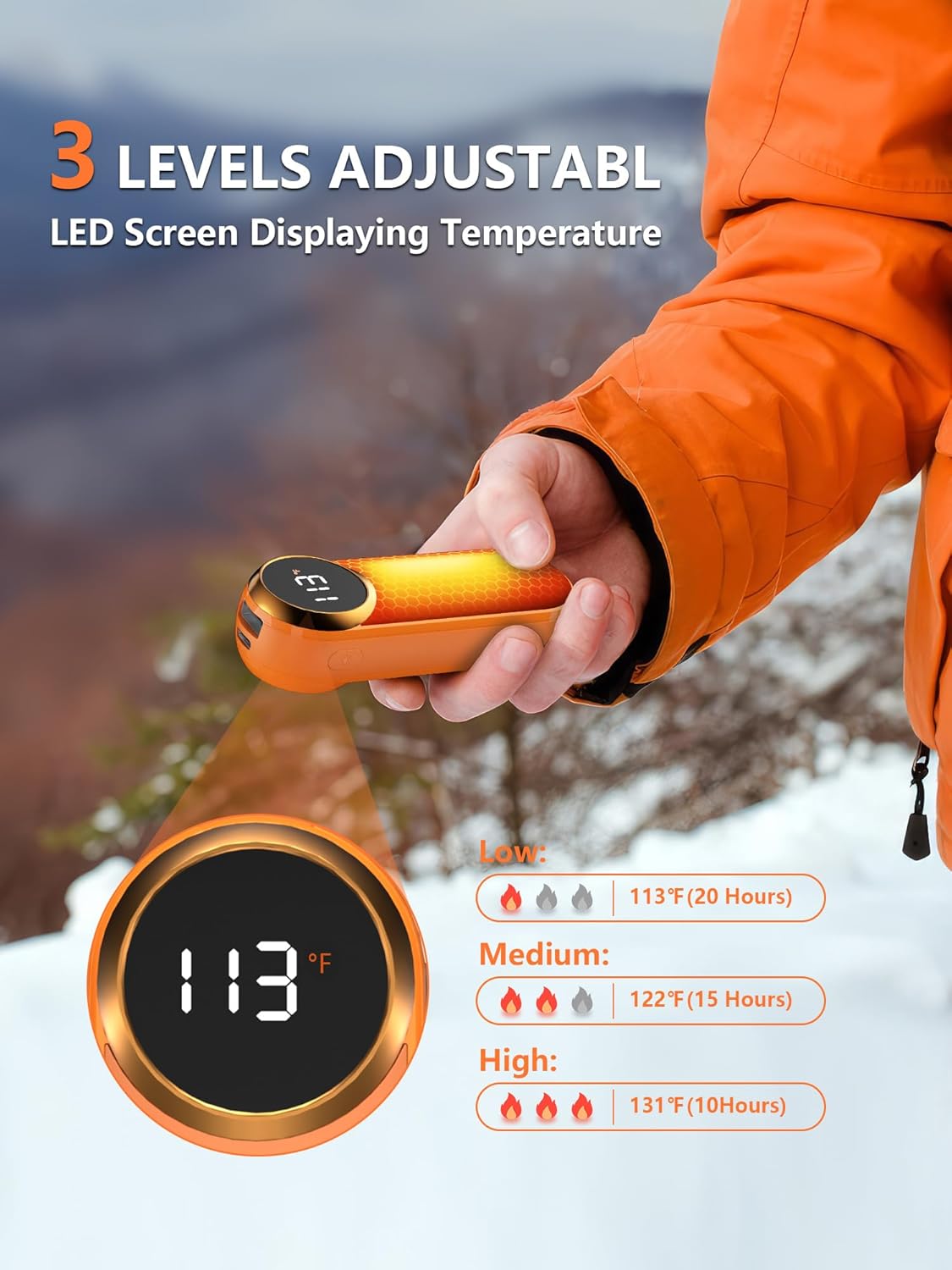 Hand Warmers Rechargeable,12000mAh Electric Hand Warmers with Light, 2 Pack Pocket Hot Hands Reusable Up to 20 Hours, Double Sided Heat Portable Heater for Hunting, Camping Gear, Stocking Stuffers