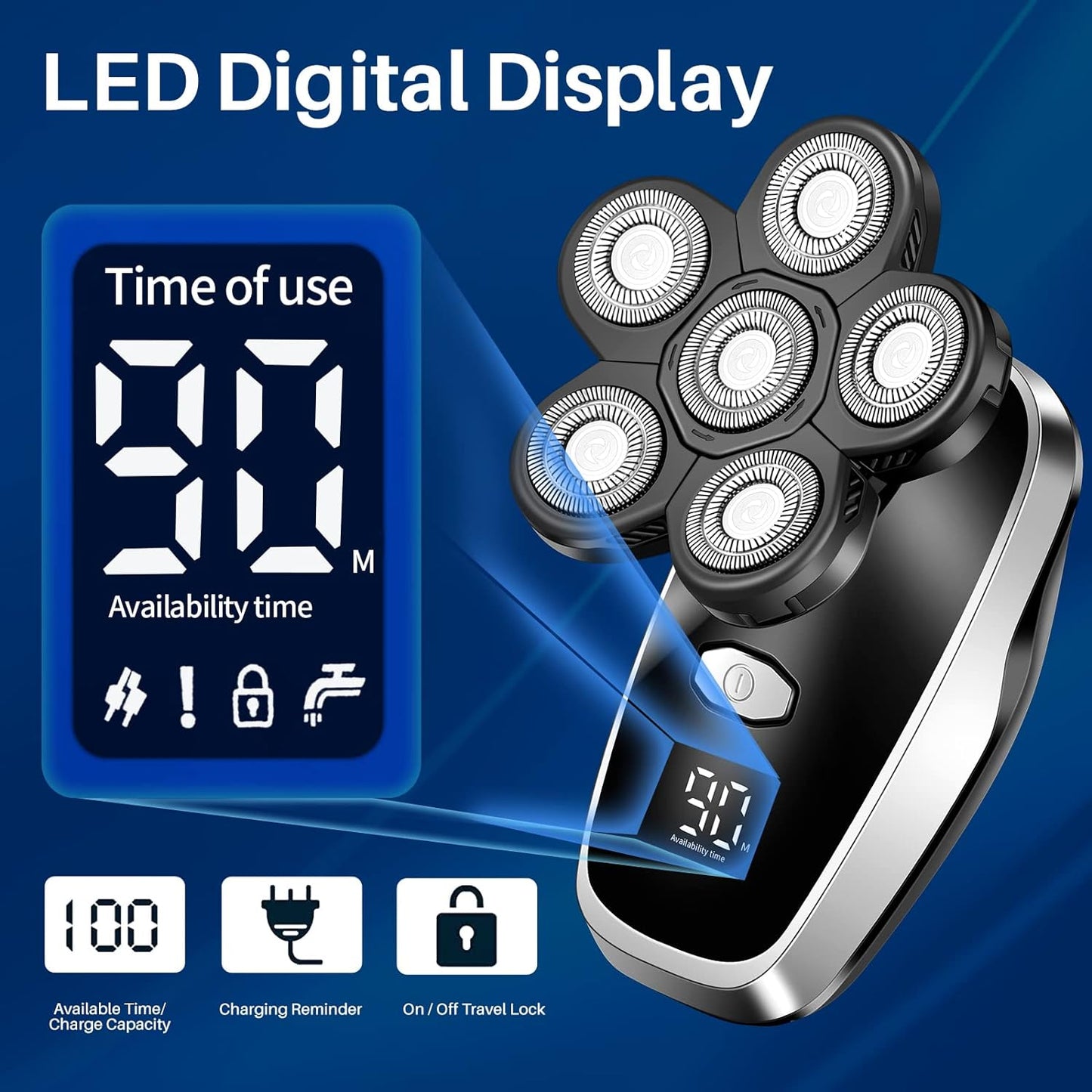 Head Shavers for Bald Men Rotary Electric Razor Cordless Electric Shaver Rechargeable Head Shaver Waterproof Mens Head Razor Multifunctional Shaving Grooming Kit for Balder (Black)