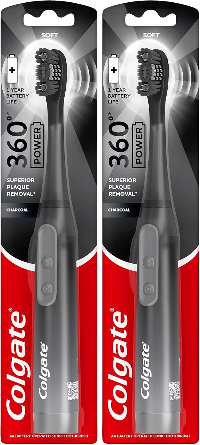 Colgate 360 Charcoal Sonic Powered Battery Toothbrush (Pack of 2)