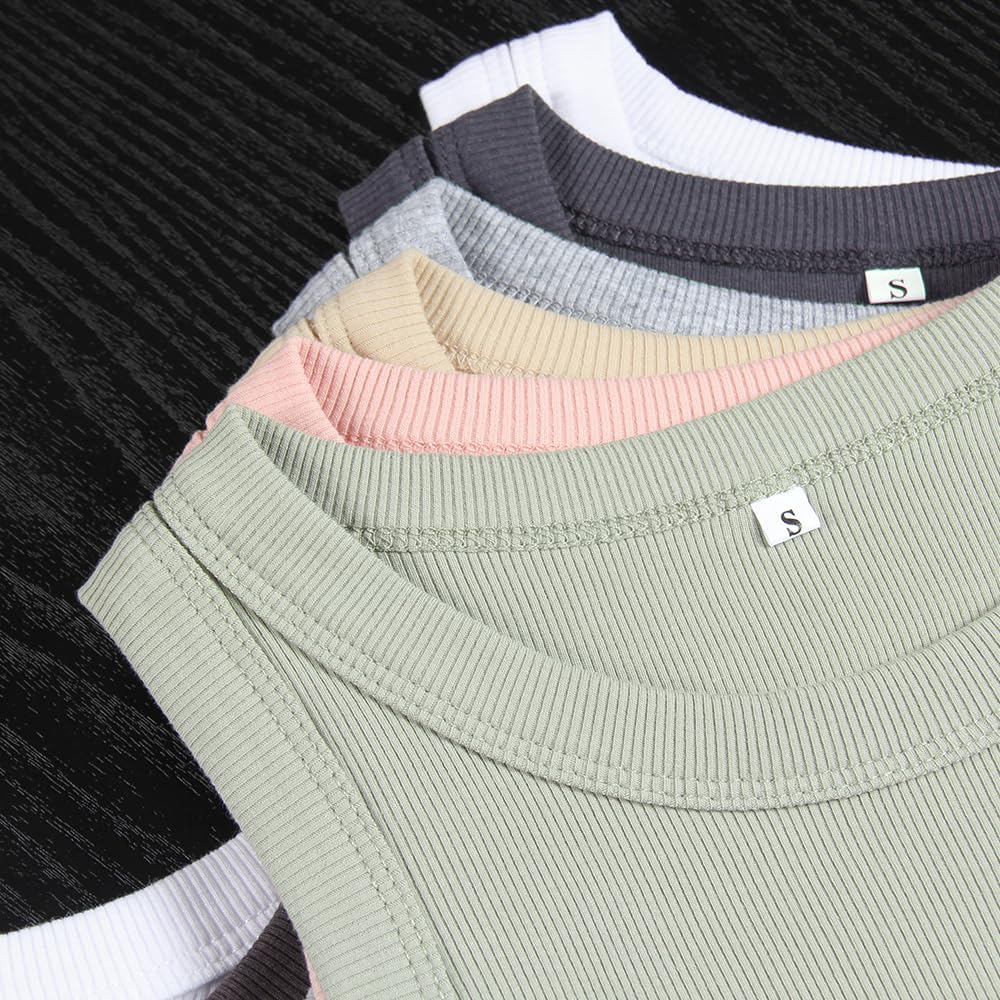 GEMBERA Womens Sleeveless Racerback High Neck Casual Basic Cotton Ribbed Fitted Tank Top