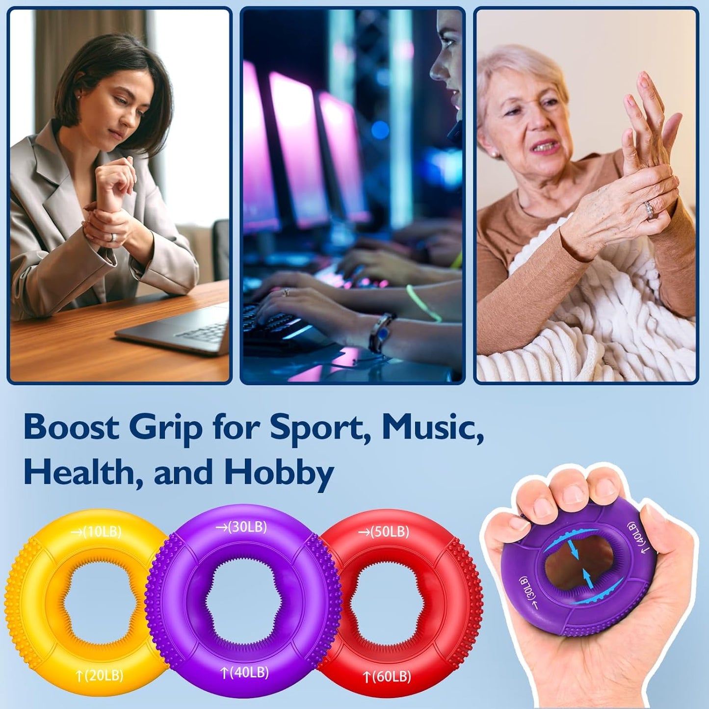 FitBeast Grip Strength Trainer, Finger Exerciser, Forearm Strengthener 9-Piece Kit, Hand Grip Strengthener Targeted Strength, Relief & Recovery