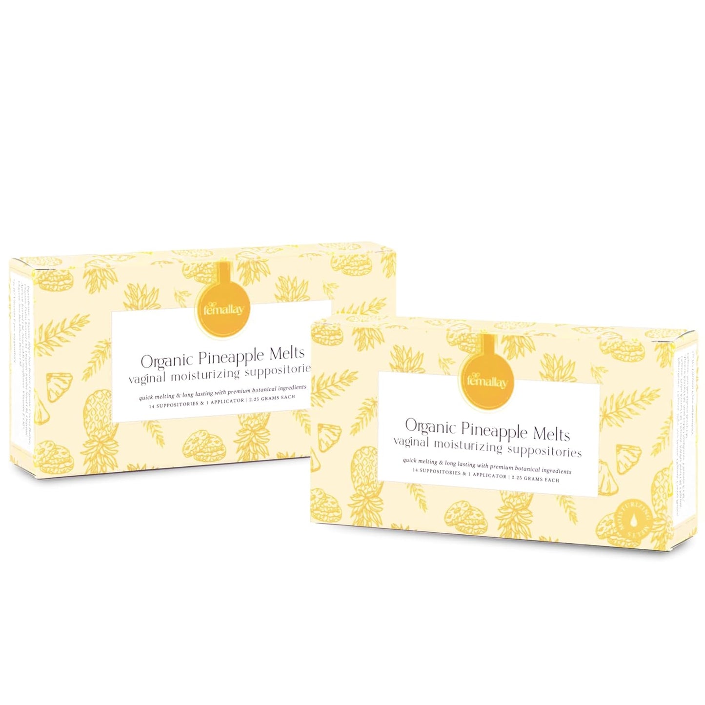 Femallay Organic Vaginal Moisturizing Suppositories – Pineapple 2 Pack – 100% Natural Relief for Dryness, Odor & Daily Feminine Discomfort – 14 Count + Applicator
