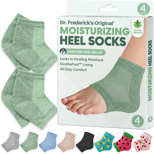 Dr. Frederick's Original Moisturizing Heel Socks for Cracked Heel Treatment - 2 Pairs - Socks for Dry Feet - Cracked Skin Repair & Overnight Hydration - Foot Care for Women & Men - Green Aloe