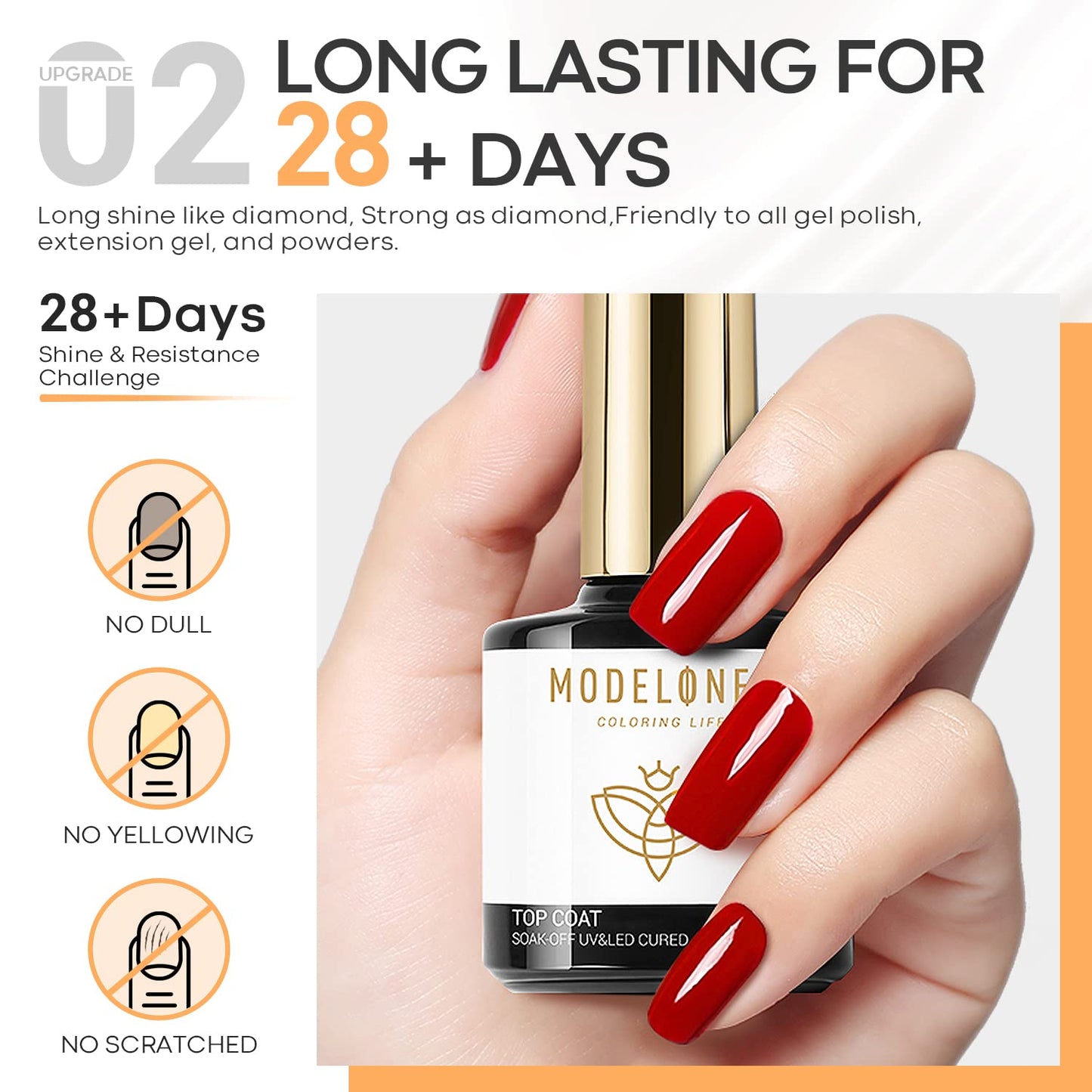 modelones Gel Top Coat and Base Coat, 2 Pcs No Wipe Clear Base and Top Coat Set for Gel Nail Polish Soak Off Long Lasting Upgraded Shiny DIY Manicure Gift for Women 10 ml