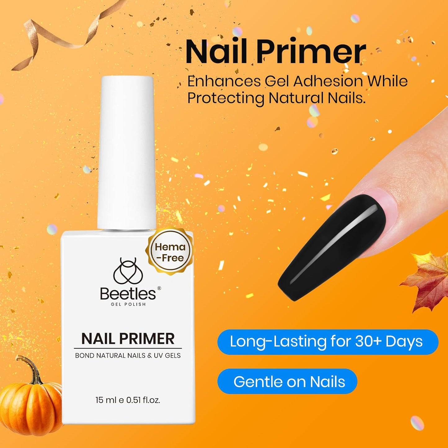 Beetles 4 Pcs 15ml Gel Top Coat and Base Coat Set with Nail Dehydrator and Primer,Professional Nail Prep Acid-Free & Hema-Free Dehydrate Bond Primer Set for Acrylic and Gel Nail Polish