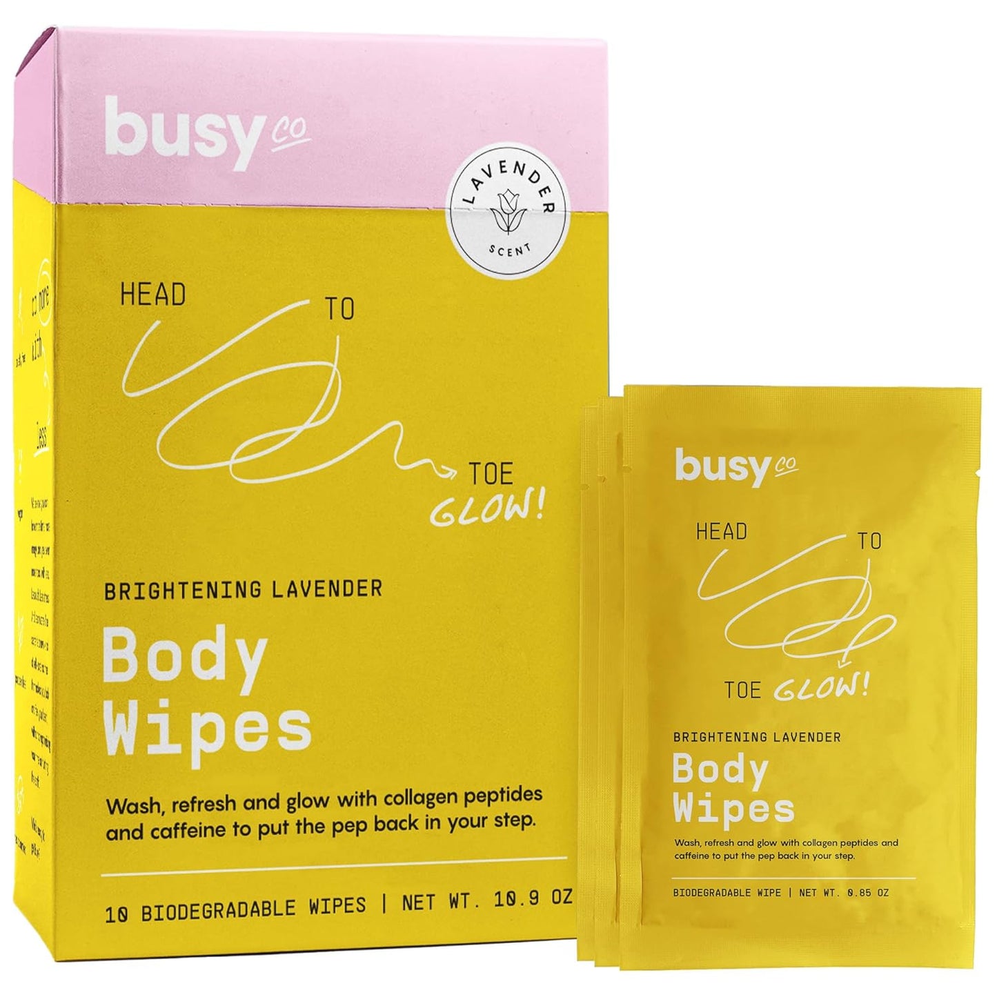 Glow Body Wipes for Women - Cleansing Large Wash Cloth - Extra Thick & Moist - Armpit Sweat Cloths for Body Odor - No Rinse, No Shower - Lavender Rose - Caffeine & Collagen Peptide