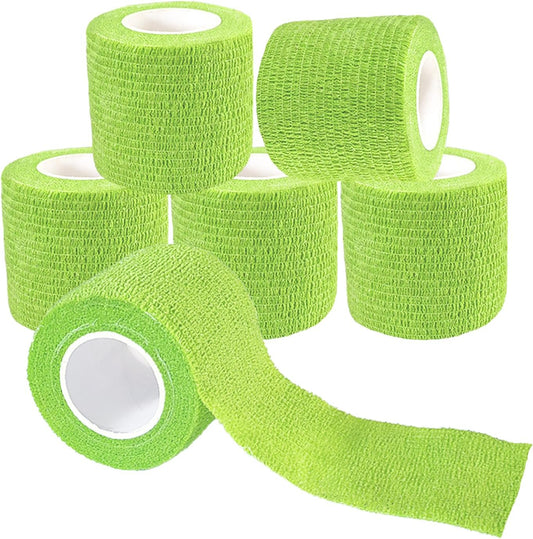 Hysiwen 6 Pack 2" x 5 Yards Self Adhesive Bandage Breathable Cohesive Wrap Self Adherent Vet Tape Self Stick Bandage Wrap for Sports, Athletic, Wrist, Ankle(Green)