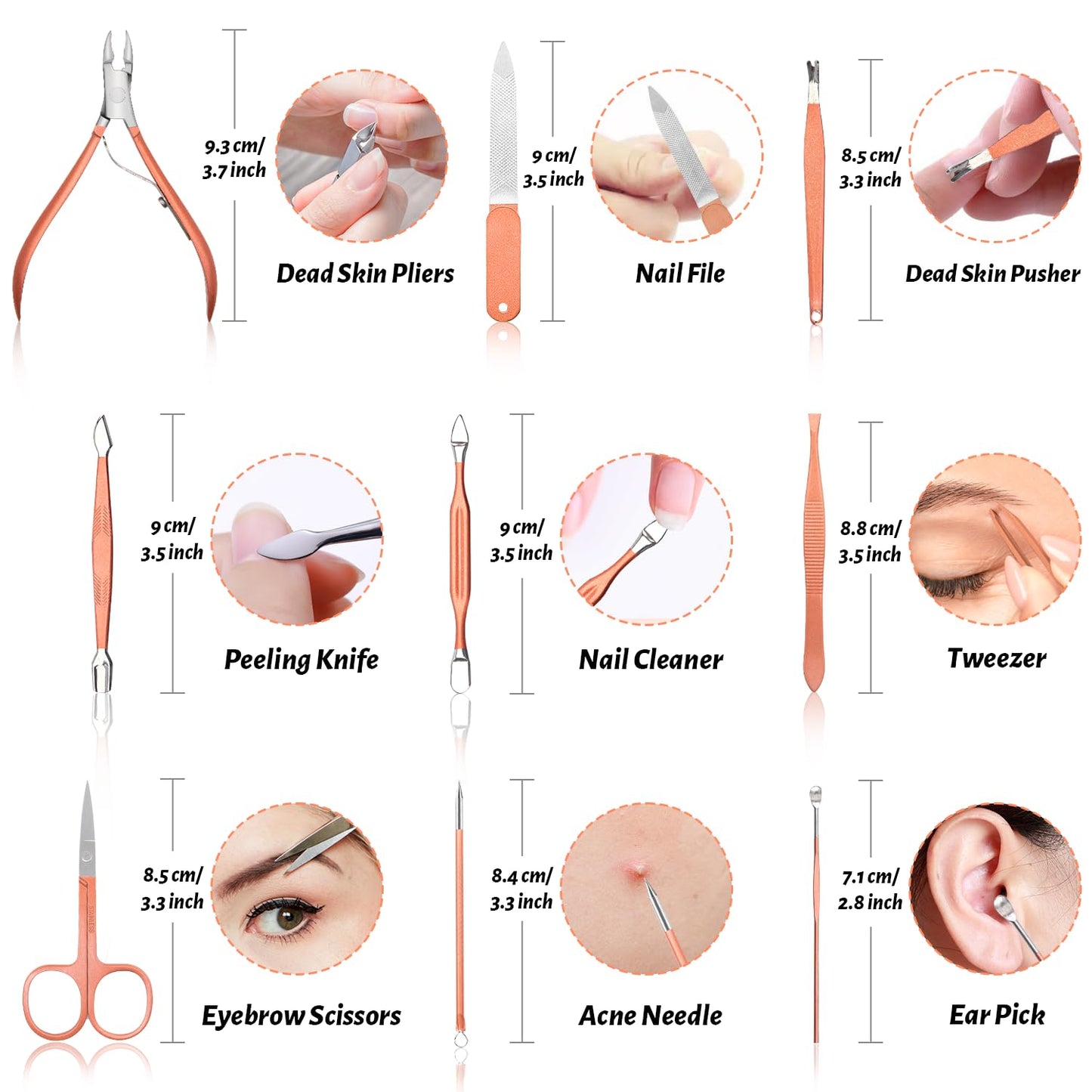 Manicure Set Nail Clipper Set Men Women 12 in 1 Nail Care Kit with Portable Case Travel Manicure Pedicure Tools Grooming Kit Beauty Salon(Rose Gold)