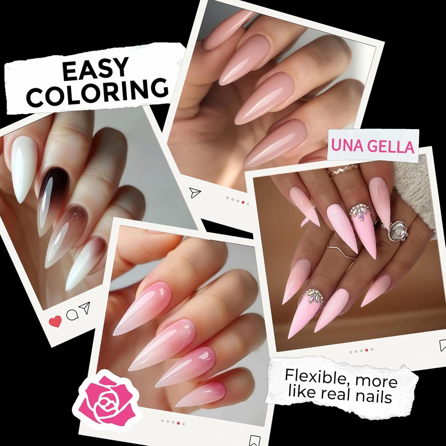 UNA GELLA Long Stiletto Gel Nail Tips: 216pcs Stiletto Almond Fake Nails Pre-Shape Long Almond Press Ons for Full Cover Acrylic French False Nails for Nail Extension Nail Art DIY Salon 12 Sizes