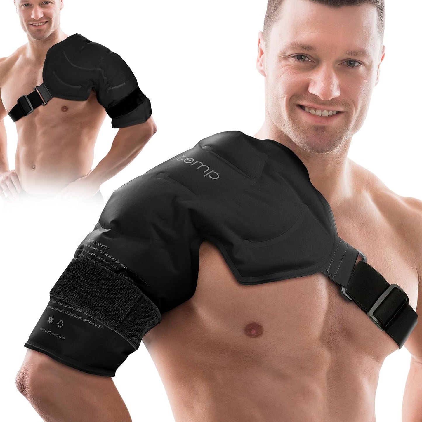 Comfytemp Shoulder Ice Pack Rotator Cuff Cold Therapy Wrap, Ice Packs for Injuries Reusable Gel, Instant Compression for Shoulder Pain Relief, Surgery Recovery Gifts (Large), Black