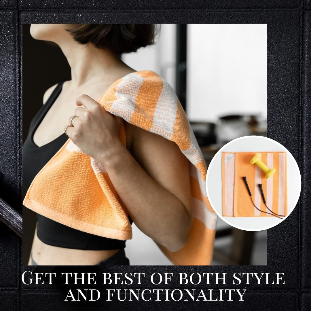 Luzia Striped Workout Towel for Sweat (Pack of 4) - Premium Quality 100% Turkish Cotton - Lightweight and Super Absorbent for Exercise, Sports, Workout, Fitness, Gym, Yoga, Running (Orange)