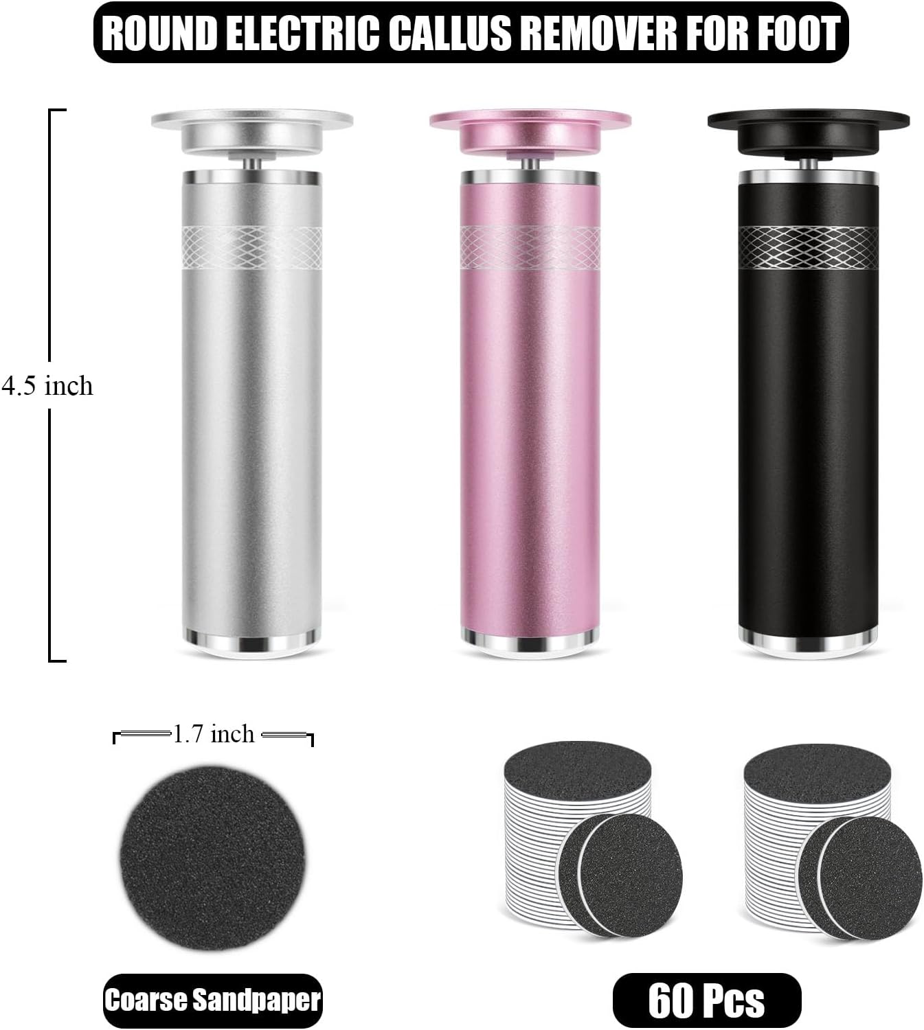 60-Piece Replacement Sandpaper Refill Discs for Electric Foot File Callus Remover Tools, for Man Women Dead Skin, Hard Cracked Skin, Dry Skin