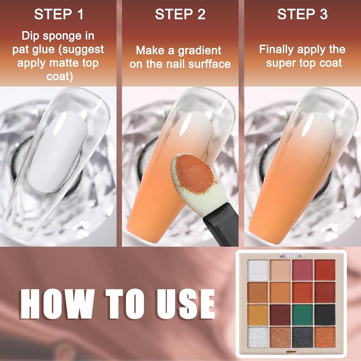 Nail Pigment Powder Palette, 16 Colors Orange Brown Fall Collection Solid Pigment Powder for Autumn Nails Set Pigmentos para Uñas, Nail Art Palette Manicure DIY Accessories