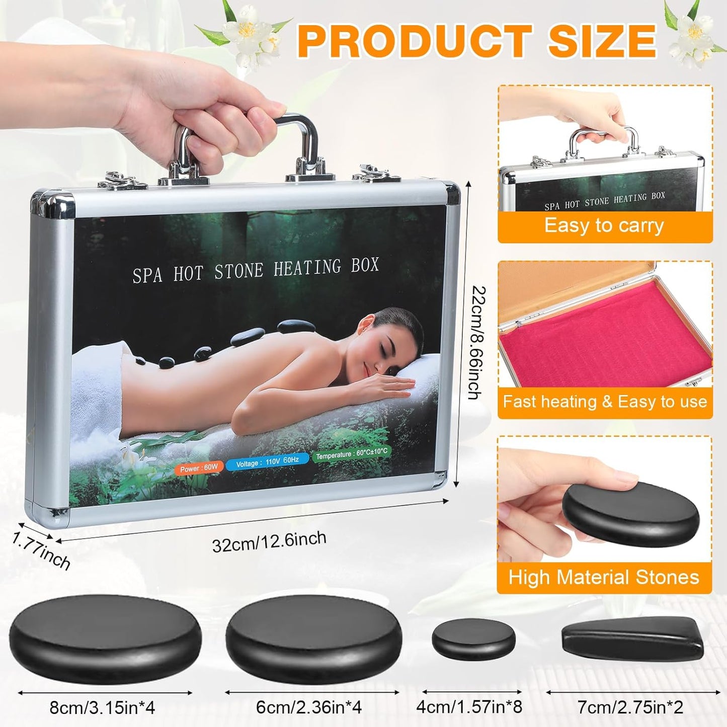 Hot Stones Massage Set 18 Pieces Basalt Hot Rocks Massage Rocks Kit Black Smooth Stones for Professional Home Spa Warming Relaxing Pain Relief(Adjustable Temperature)