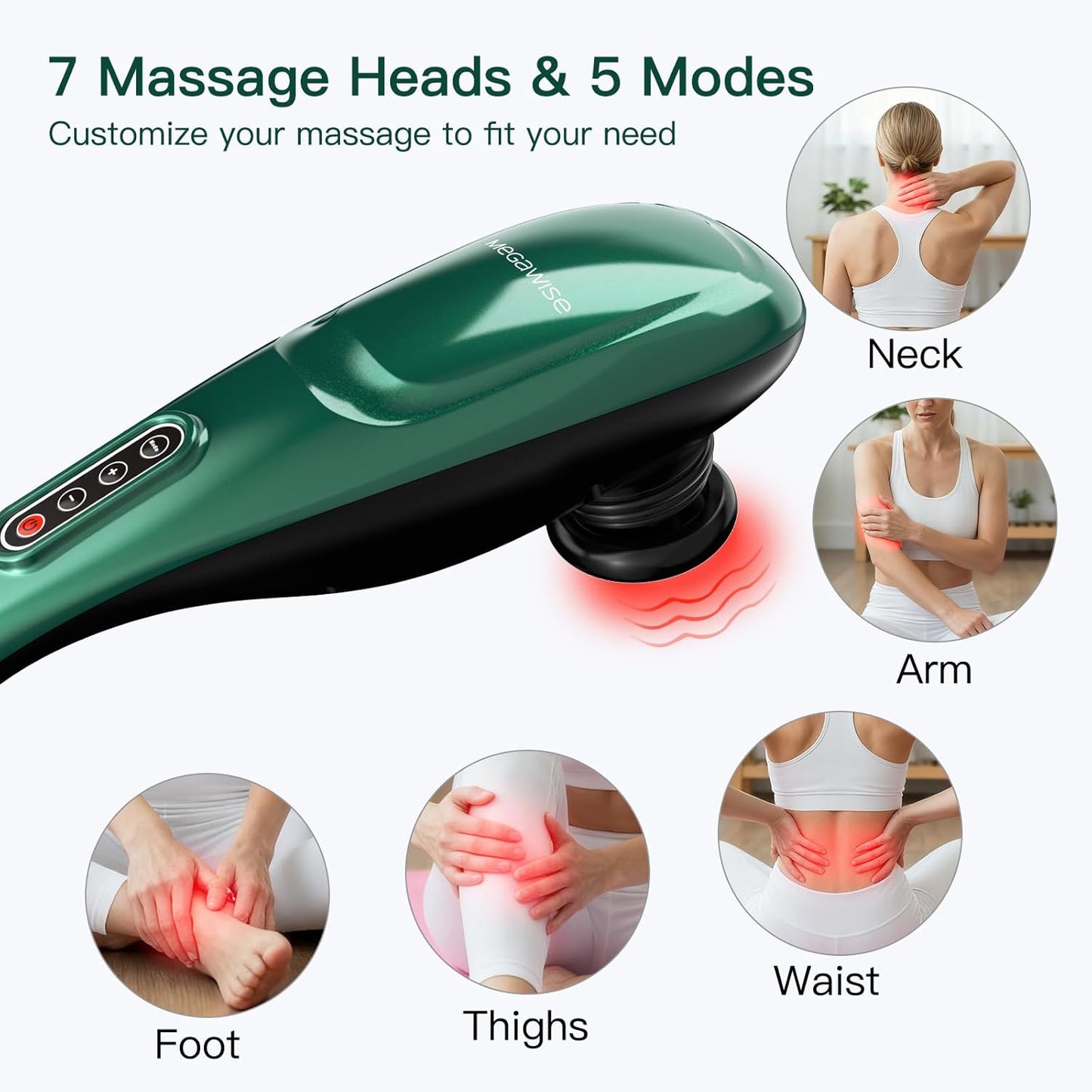 Handheld Back Massager | Deep Tissue Percussion Massage for Back, Neck, Shoulders, Waist and Legs (dark green)