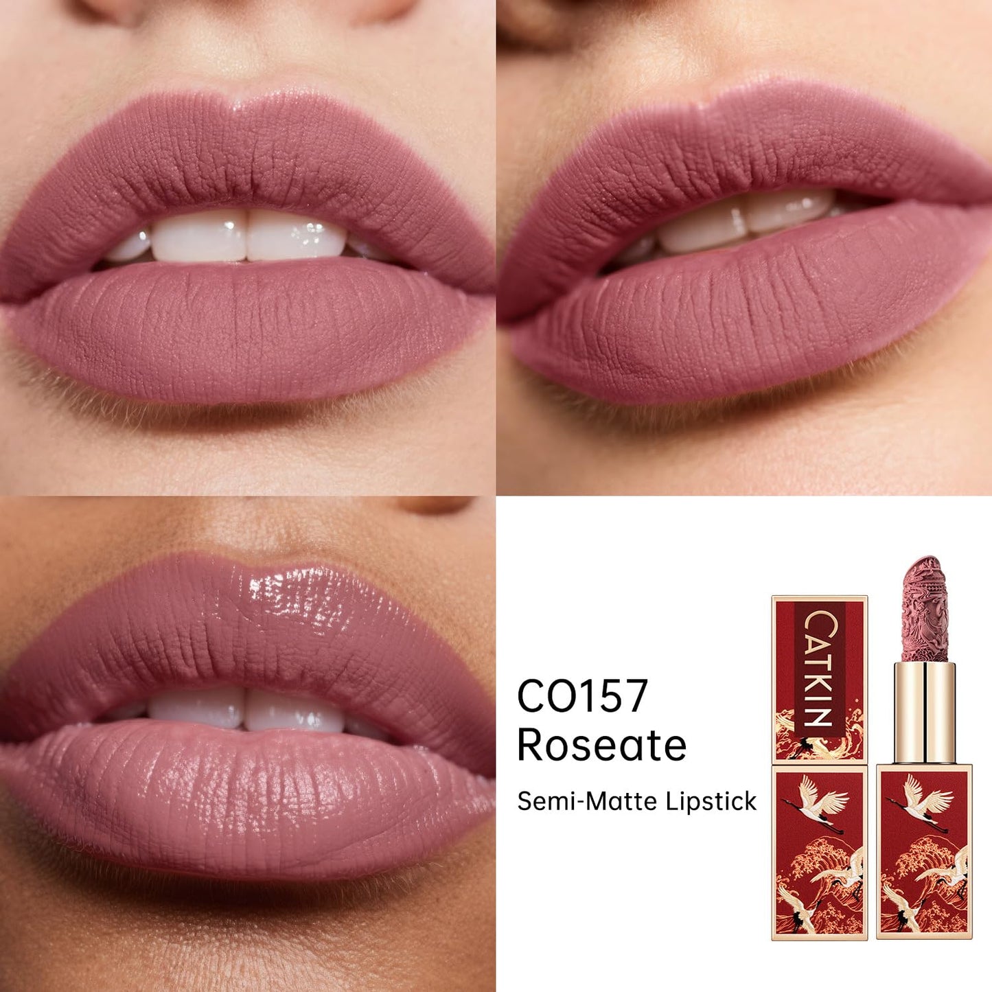 Catkin Semi-Matte Lipstick Hydrating High Impact Color Infused with Vitamin E and Avocado Oil Smooth Soft Texture Long Lasting Matte Finish 155