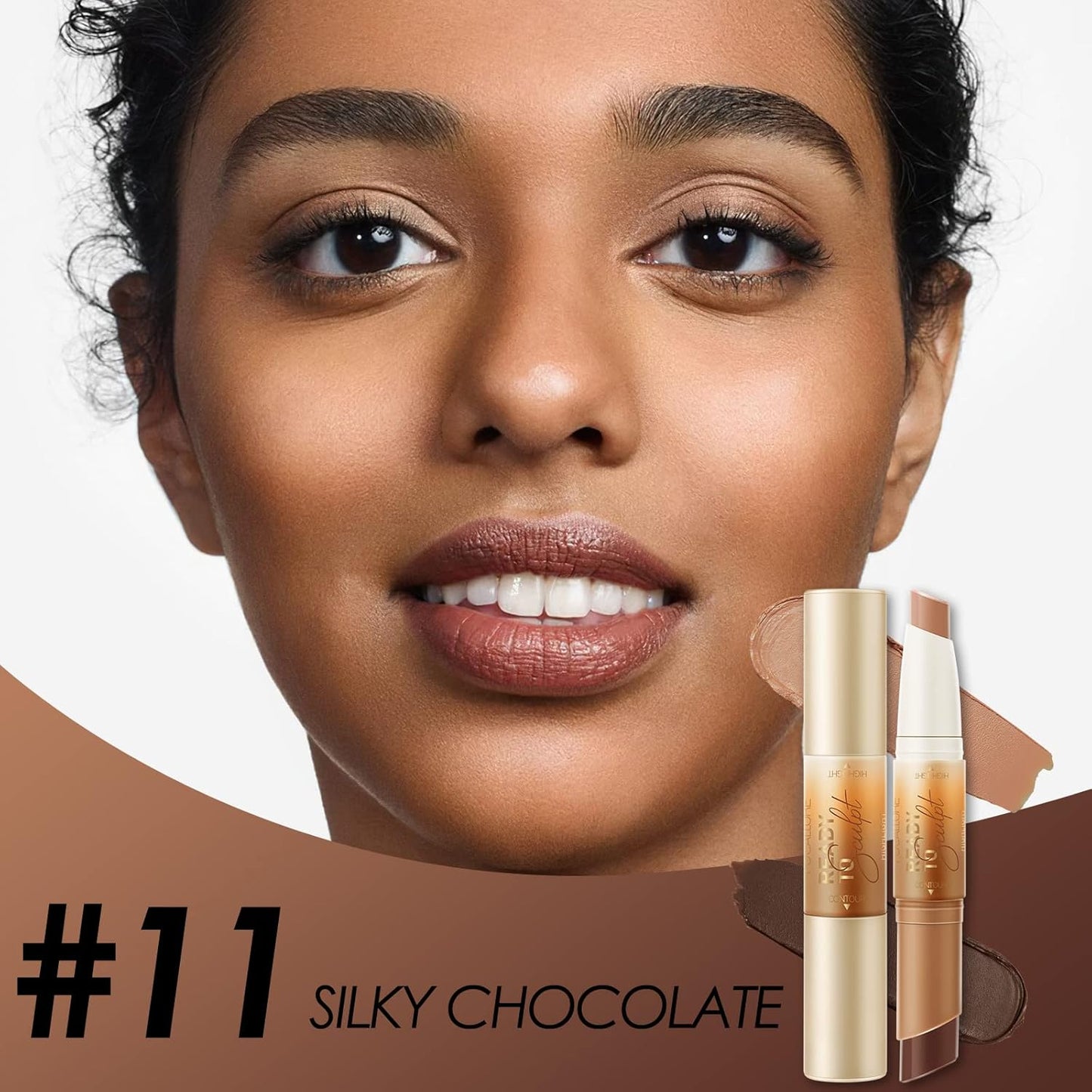 FOCALLURE 2 in 1 Cream Bronzer and Highlighter Stick,Non-greasy & Non-drying Contour Pencil,Easy to Create a Natural Matte Finishing,Long Lasting & Waterproof Face Brighten Make up Pen,SILKY CHOCOLATE
