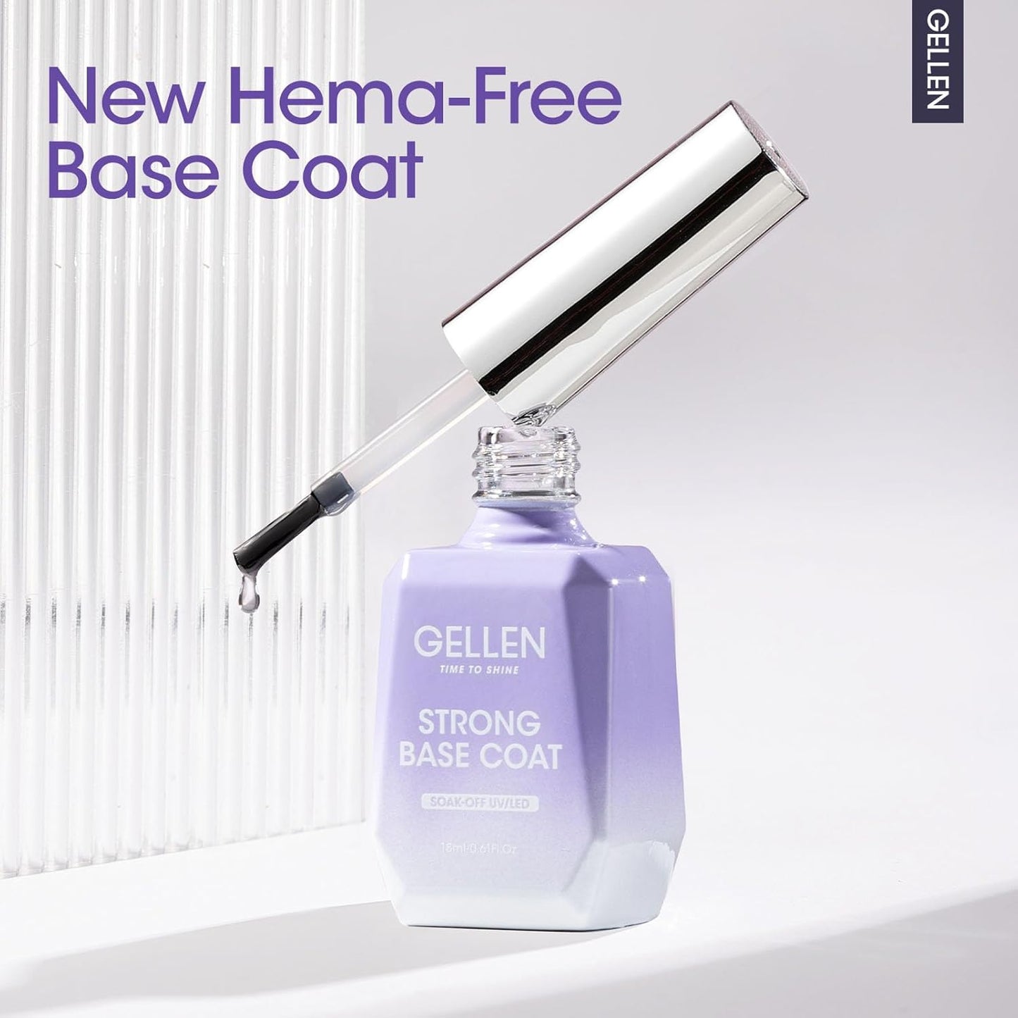 Gellen Gel Base Coat, 18 ml No Wipe Base Coat, Soak Off Nail Lamp Base Gel Polish, Upgraded Smooth Formula for Nail Salon at Home
