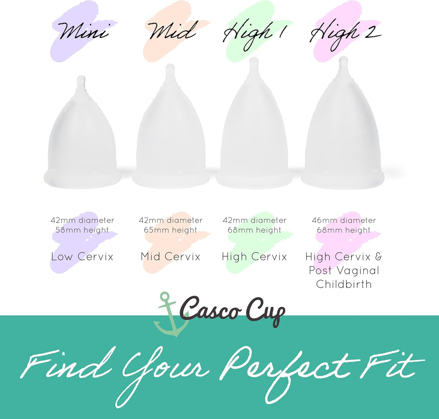 Casco Menstrual Cup & Case - Medical Grade Silicone Period Cup Made in Maine USA, Reusable Menstrual Cup (Standard2 - High Cervix/Post Childbirth)