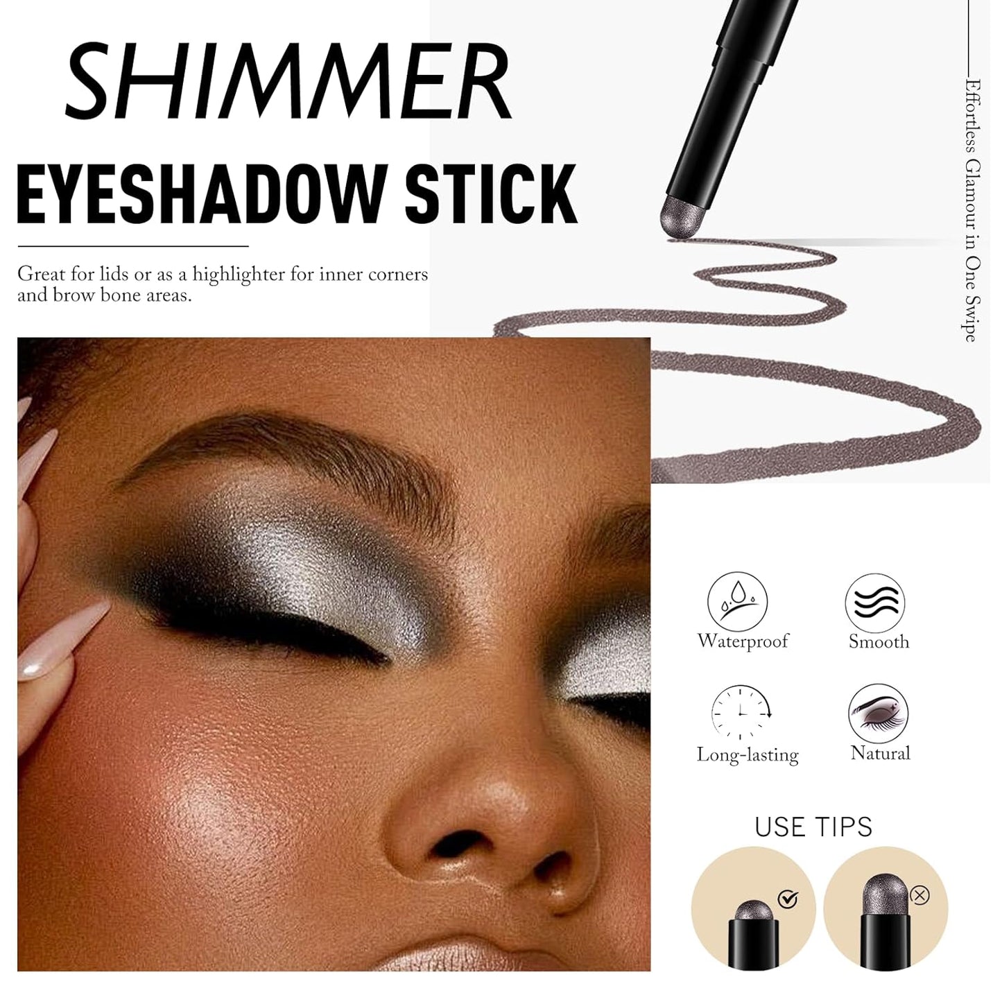 Dark Taupe Shimmer Eyeshadow Stick, Waterproof Cream Eye Shadow Pencil Long-Lasting Crease-Proof Glitter Eyeshadow Crayon Smooth High Pigmented Highlighter Neutral Eye Shadow Liner Makeup