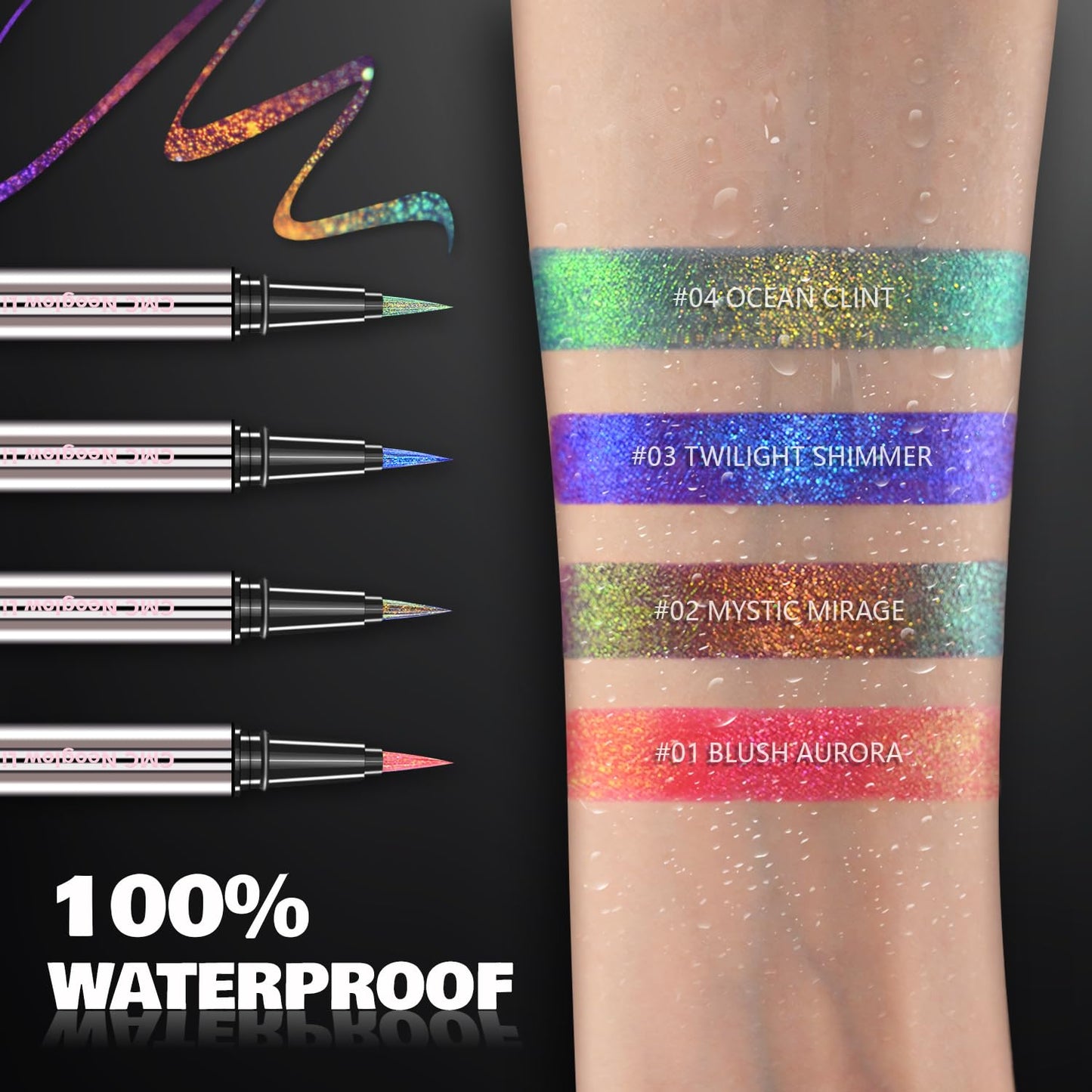 CHARMACY New Chameleon Liquid Eyeliner, Liquid Glitter Eyeliner, Highly Pigmented, Metallic MultiColor Shifting waterproof Eyeliner, Ultra-Fine Tip, Longwearing, Smudge-proof (A02 Mystic Mirage)