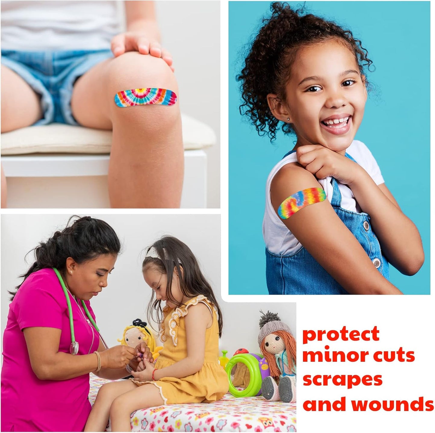 200 Pcs Tie Dye Adhesive Bandages Colorful Bandages for Kids Girls Boys Adults First Aid, Fun Colorful Designs for Cuts and Scrapes, First Aid, and Wound Care(200 Pcs)