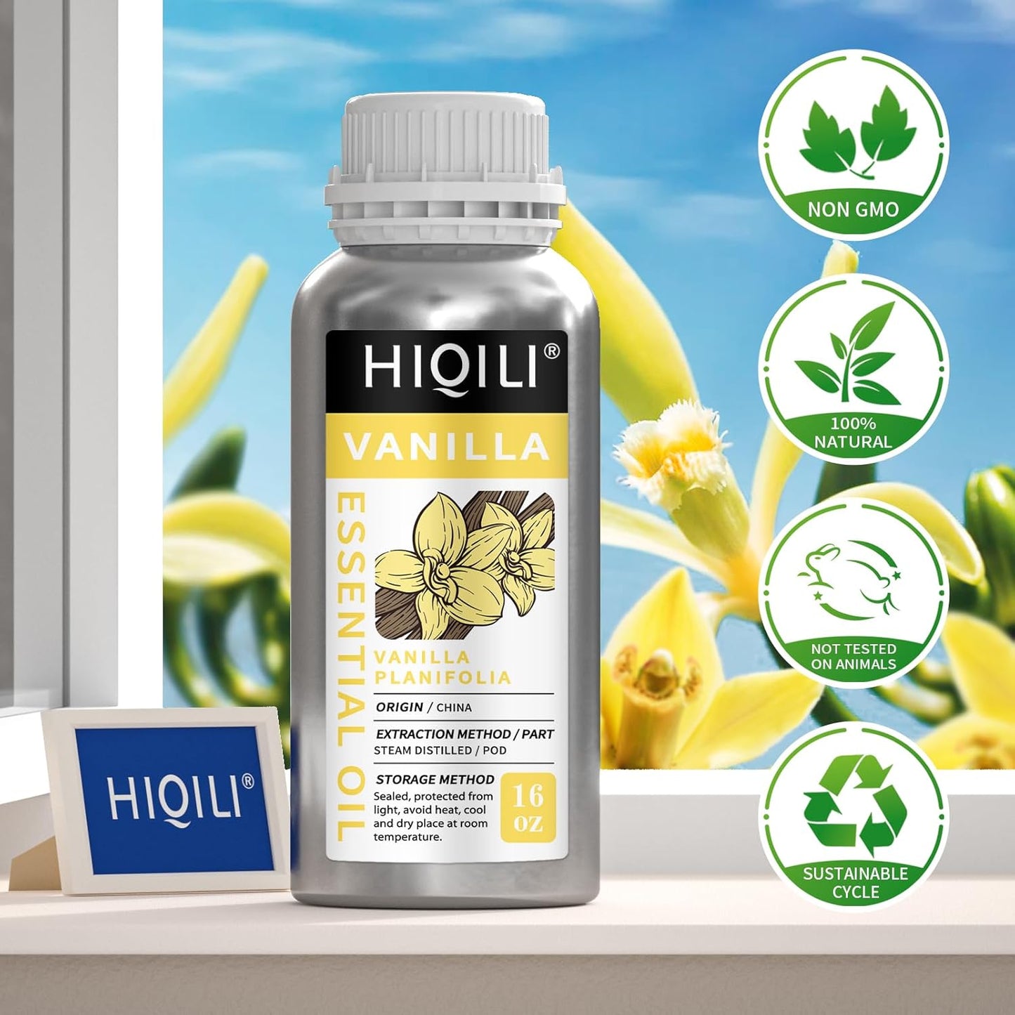 HIQILI 16 Ounces Vanilla Essential Oil, Strong Fragrance for Body Lotion, Candle Making, Soap, Aromatherapy -16 Fl Oz