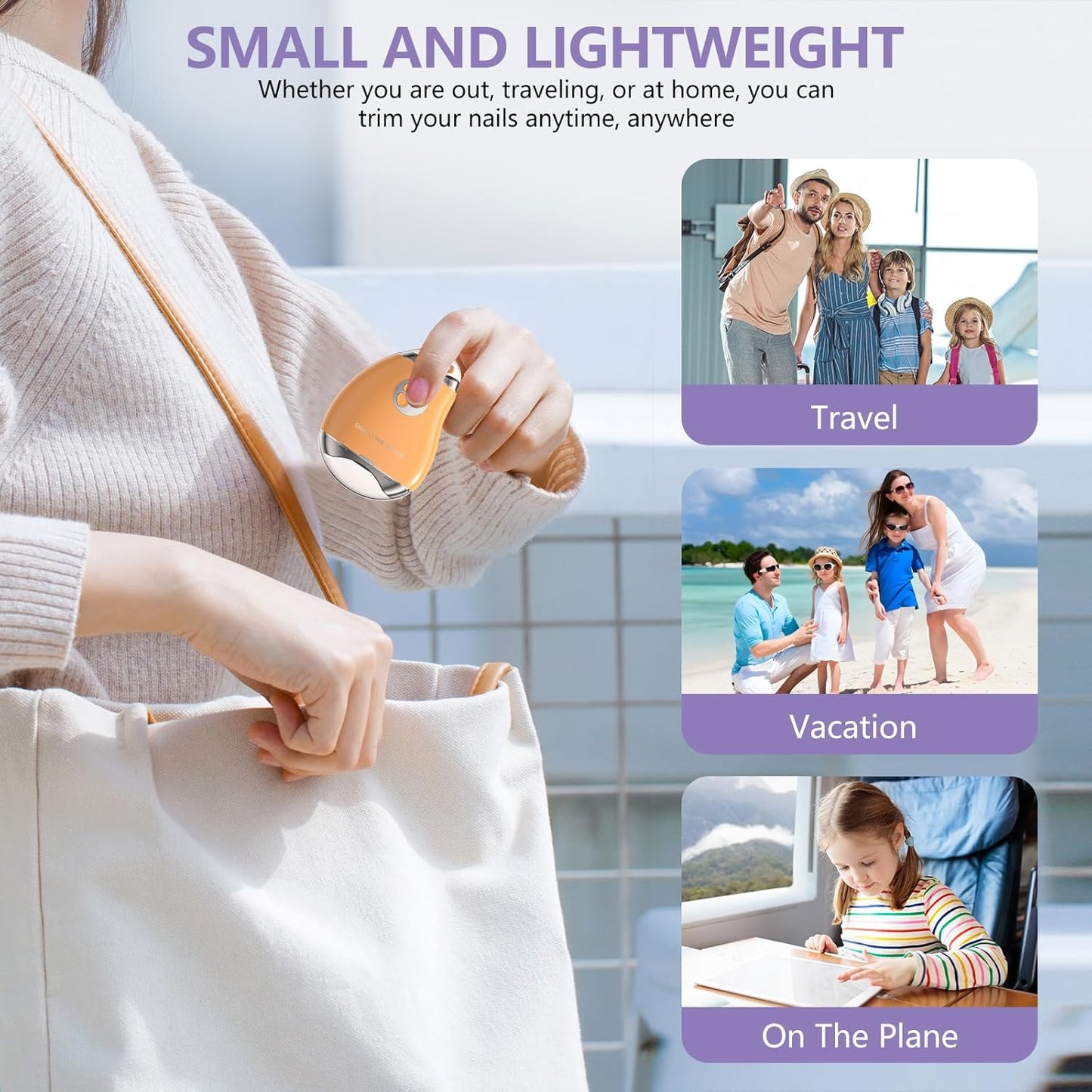 Type-C Professional Electric Nail File and Polish with LED Light & Polisher – 3 Adjustable Speeds, Safe Nail Clippers for Seniors, Adults and Kids, Built - in Storage, Effortless Manicure - Yellow