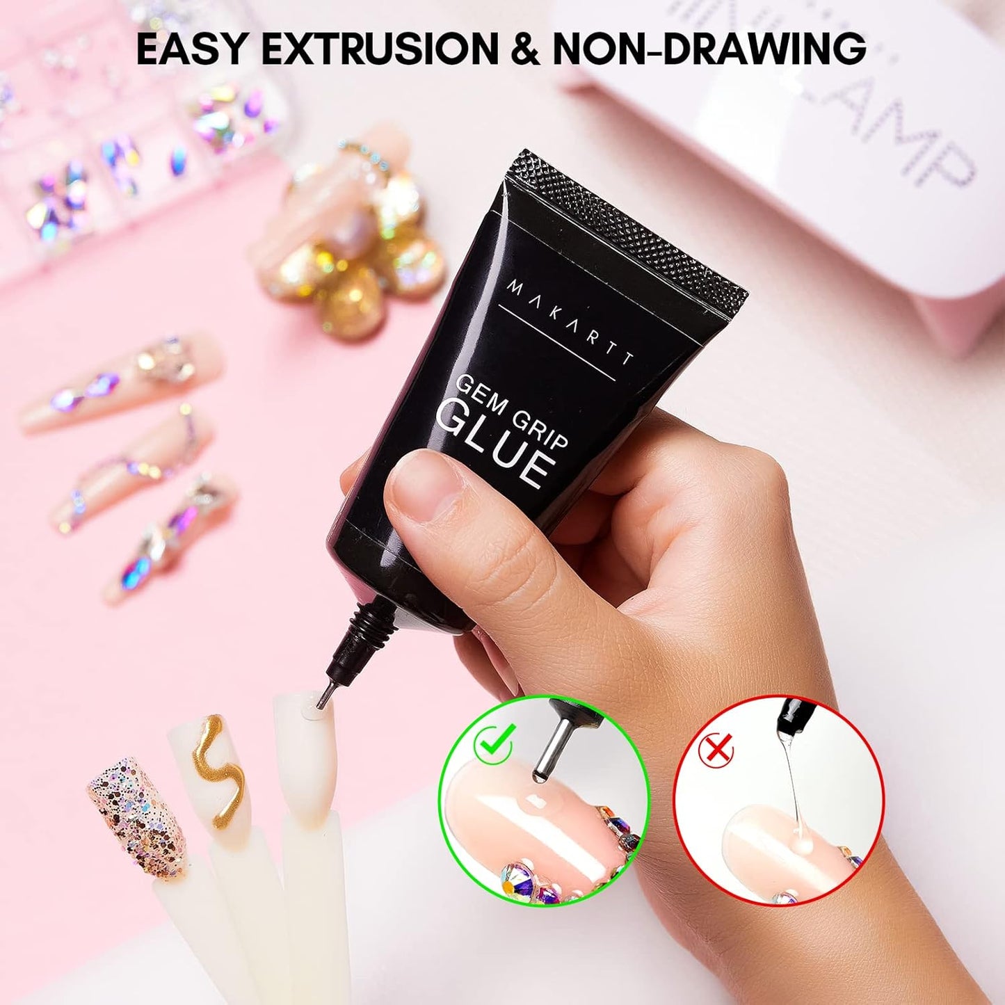 Makartt No Wipe Rhinestone Glue for Nails, 30G Super Strong Nail Charm Glue Bling Gel for 3D Decorations Nail Art Gems Jewelry Diamond for Nail Techs Supplies Beginners, Nail Lamp Required