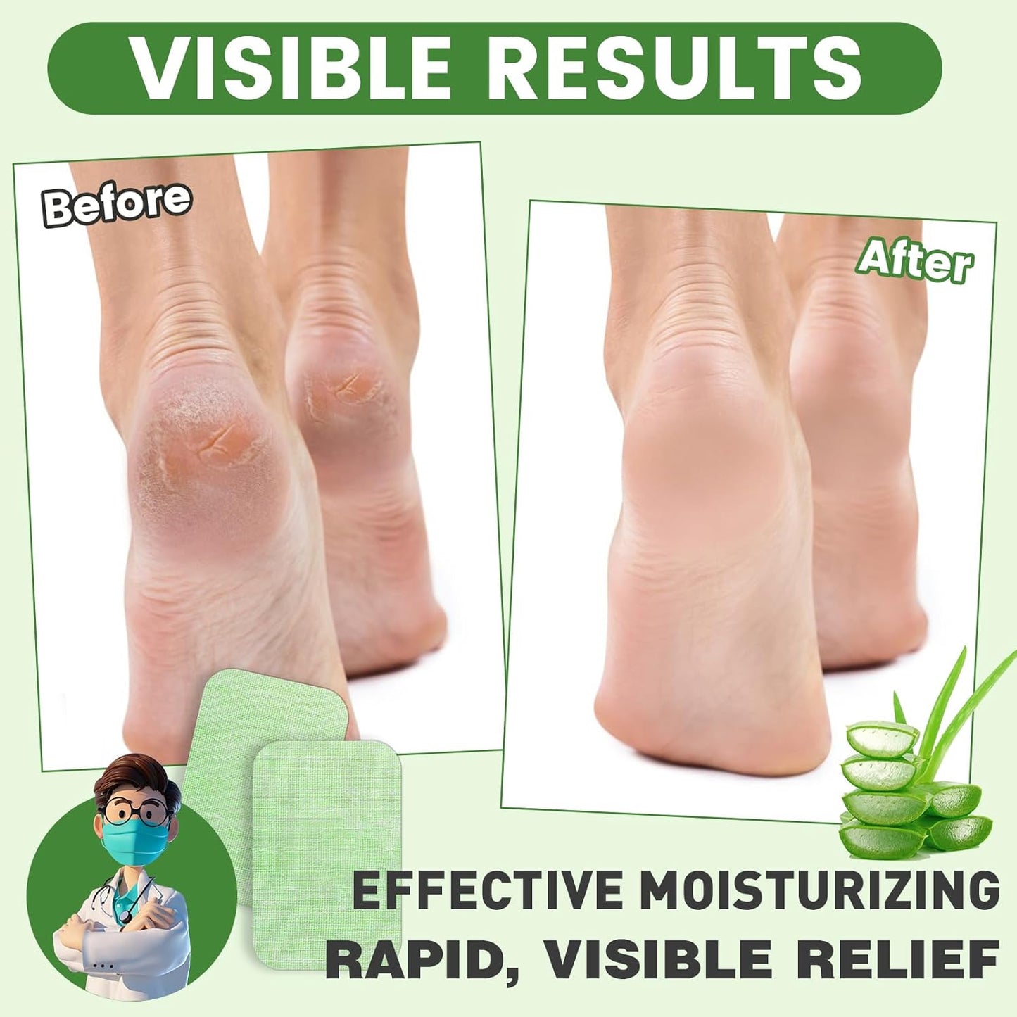 25PCS Aloe Vera Cracked Heel Treatment Patches, Cracked Heel Repair Bandage (Rectangular)