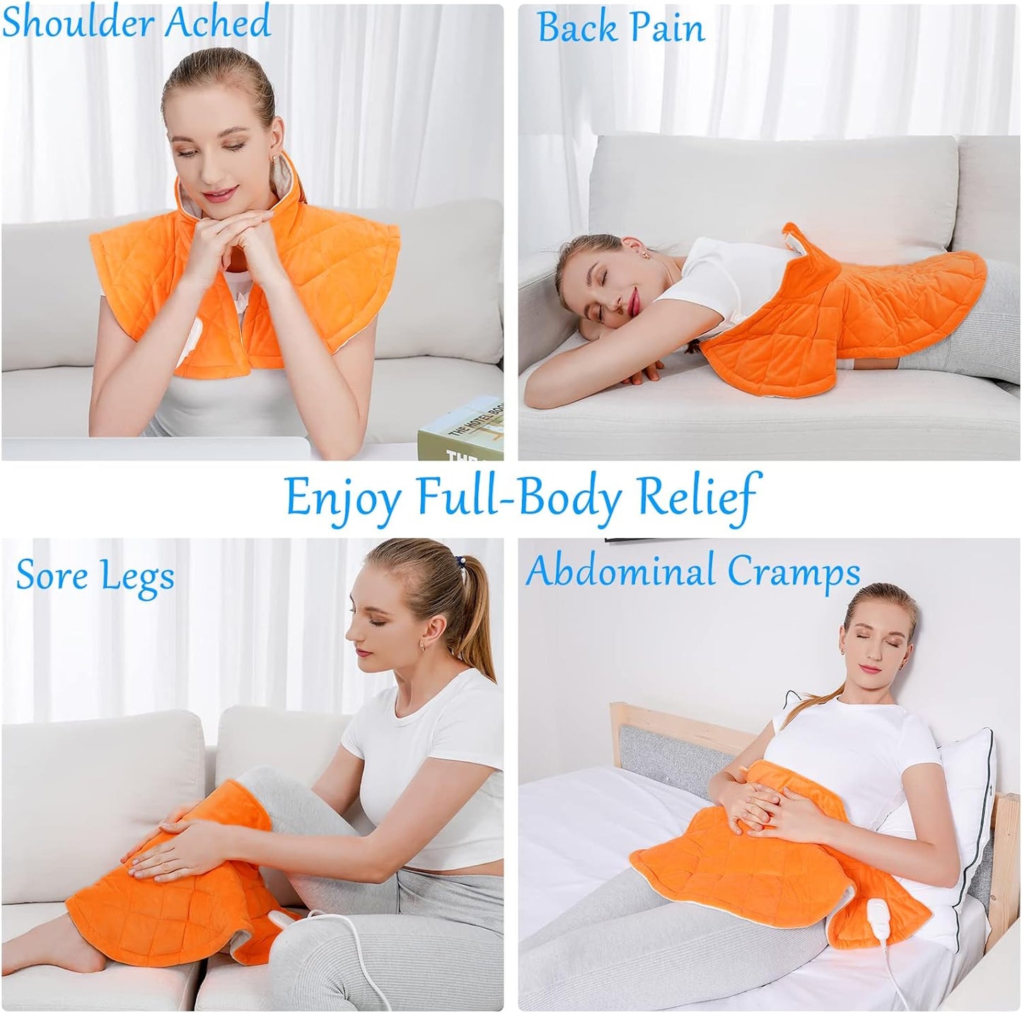 Heating Pad for Neck and Shoulders and Back, Weighted Electric Heat Pad for Pain Relief, Dry/Moist Heat Large Heated Wrap, 6 Heat Settings, 6 Auto-Off, Gifts for Women Men Mom Dad (Orange, XL)