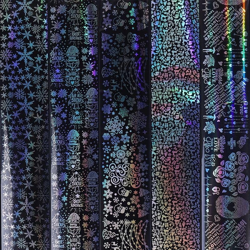 Christmas Nail Foil Transfer Stickers 10 Rolls Silver Snowflakes Skull Nails Stickers White Bunch Nail Foils 1 Box Colorful Starry Sky Paper Nail Decals Christmas Nails Art Sticker Nails Art Decals