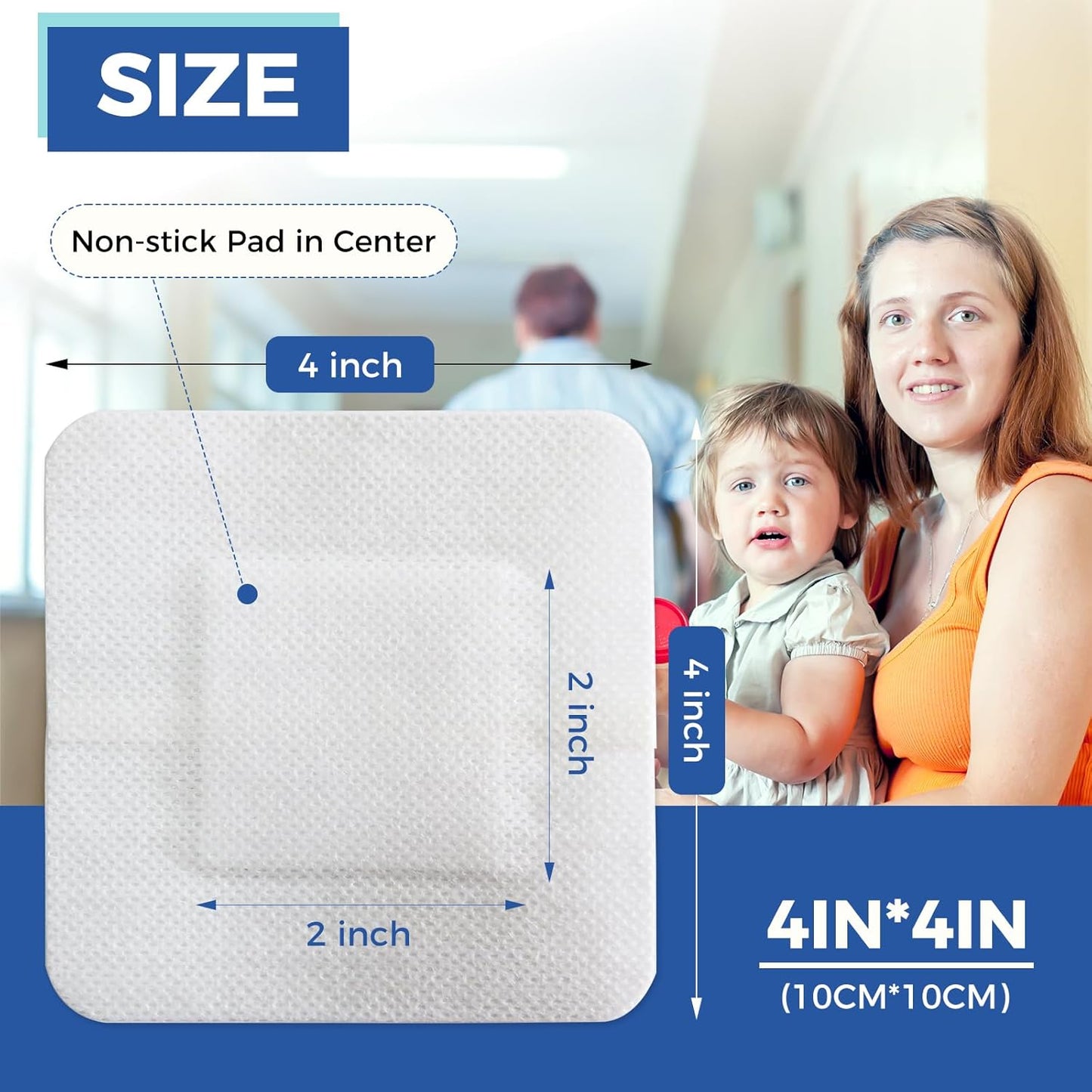 Island Dressing Bordered Gauze 4"x4", 50 Individually Packed Non-Stick Pad in Center with Adhesive Border,Soft Absorbent Medical Grade Dressing Gauze Pad for Wound Care and First Aid