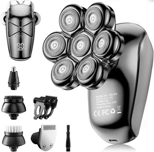 Head Shavers for Bald Men: 5-in-1 Electric Razor - IPX7 Waterproof Shaving Grooming Kit for Balder - Turbo Speed & Precision Blades (Gray Black)