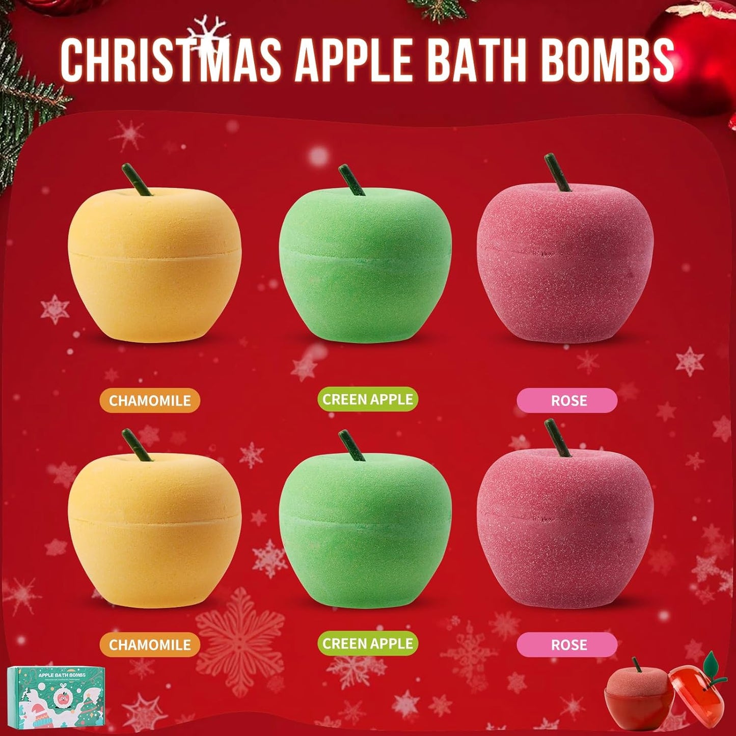 Christmas Bath Bombs for Kids Apple Bath Bombs with Christmas Luminous Mini Resin Toys Inside Christmas Toys Christmas Treat Bags Gifts Kids Skin Care Bathbombs