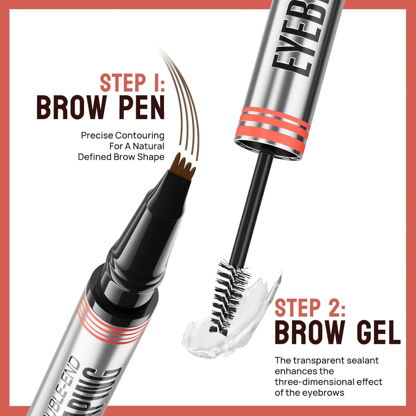 4-Fork Tip Microblading Eyebrow Pen With Brow Gel - 2-in-1 Waterproof Eyebrow Pencil, Long-Lasting Natural Hair-Like Brows, Smudge-Proof & Easy to Use (With Brow Gel 04#Black)