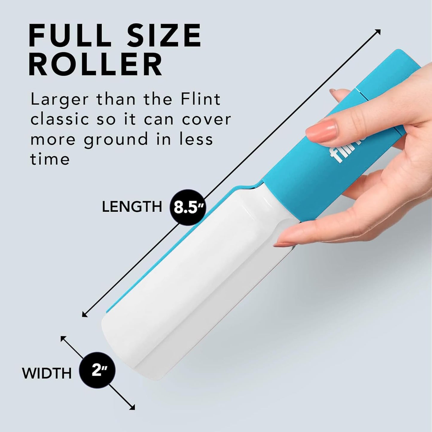 Flint Plus Retractable Lint Remover & Pet Hair Roller for Clothes – Refillable & Reusable Lint Roller with 70 Extra Sticky Tear-Off Sheets – Value Pack, Light Blue